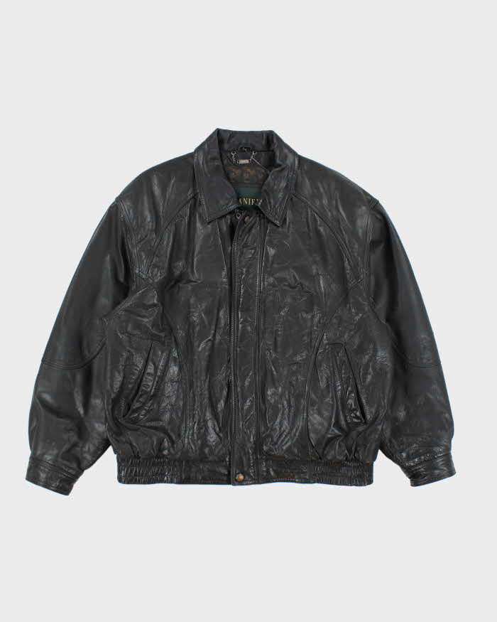Vintage Danier Black Leather Bomber Jacket - L
