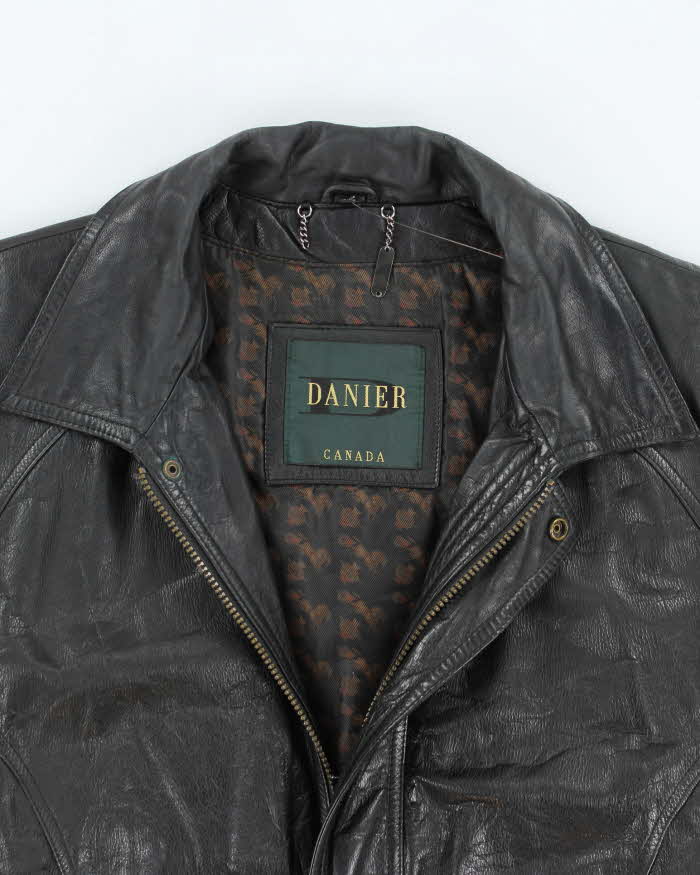 Vintage Danier Black Leather Bomber Jacket - L
