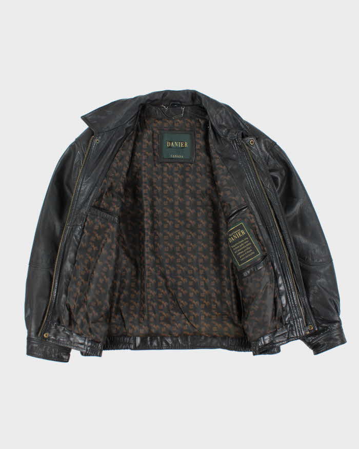 Vintage Danier Black Leather Bomber Jacket - L