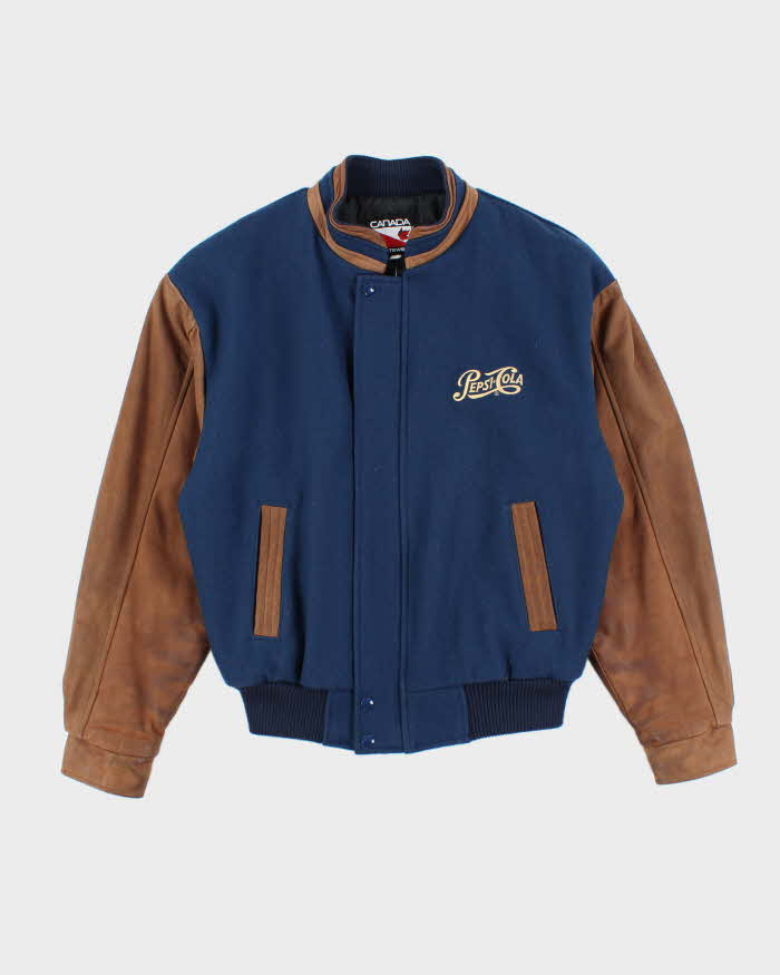 Vintage 90's Pepsi Cola Embroidered Leather Varsity Jacket - M