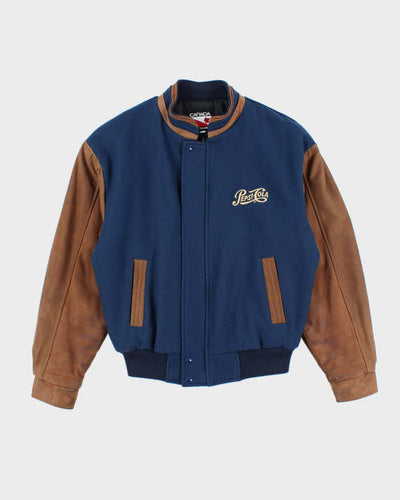 Vintage 90's Pepsi Cola Embroidered Leather Varsity Jacket - M
