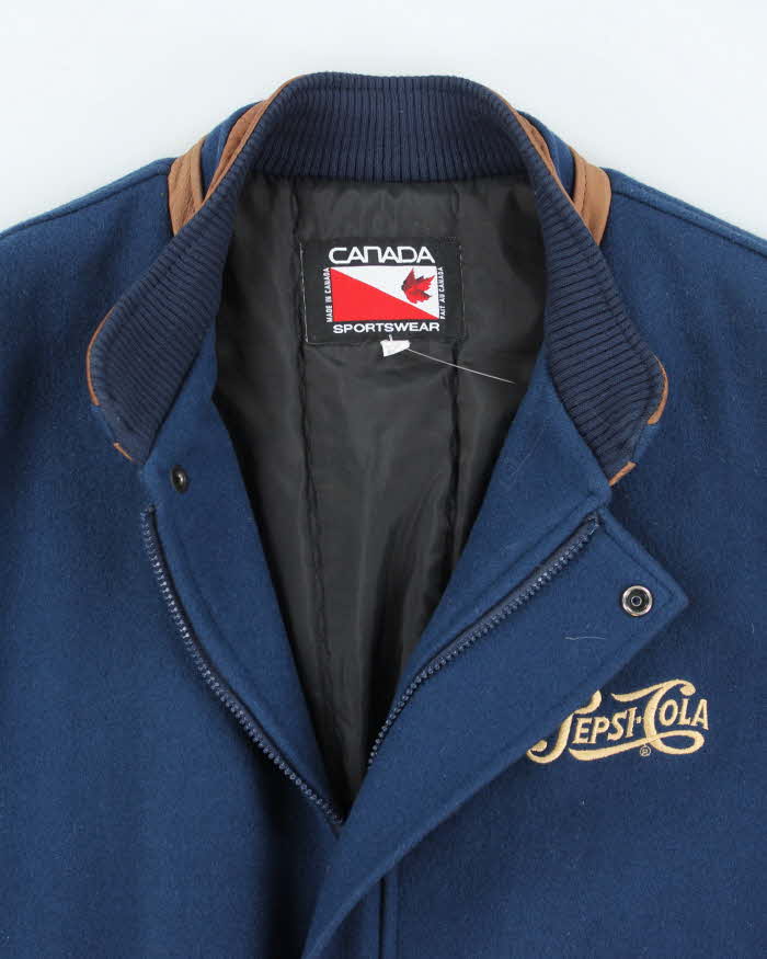 Vintage 90's Pepsi Cola Embroidered Leather Varsity Jacket - M