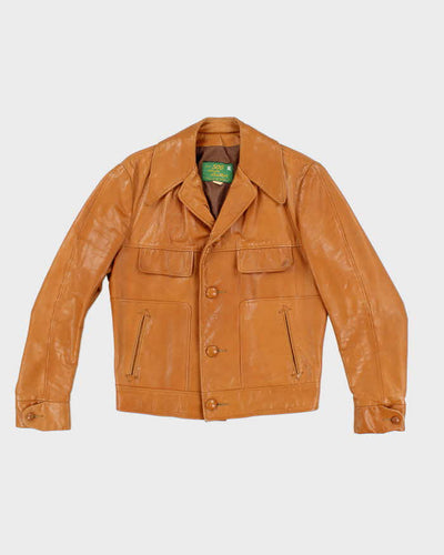 Vintage 70's Brown Leather Double Breasted Sports Jacket - S