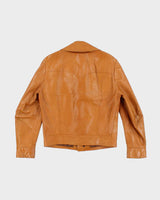Vintage 70's Brown Leather Double Breasted Sports Jacket - S