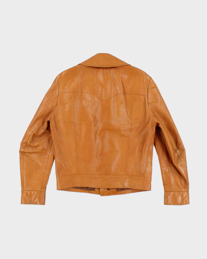 Vintage 70's Brown Leather Double Breasted Sports Jacket - S