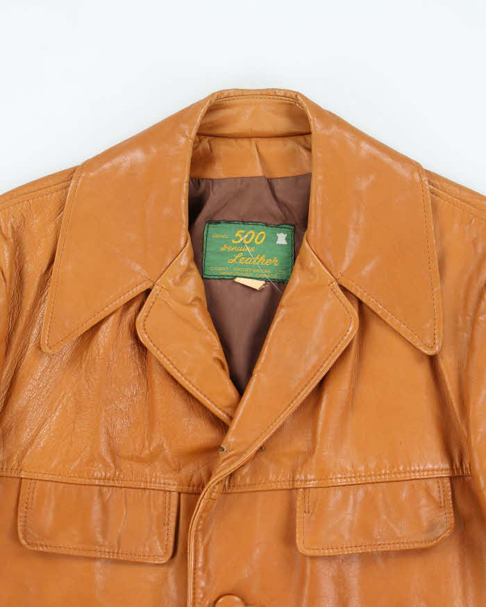 Vintage 70's Brown Leather Double Breasted Sports Jacket - S