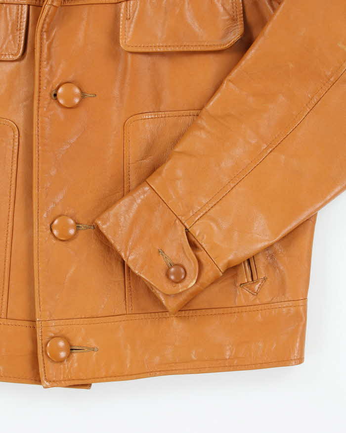 Vintage 70's Brown Leather Double Breasted Sports Jacket - S