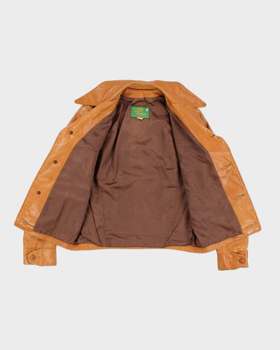 Vintage 70's Brown Leather Double Breasted Sports Jacket - S