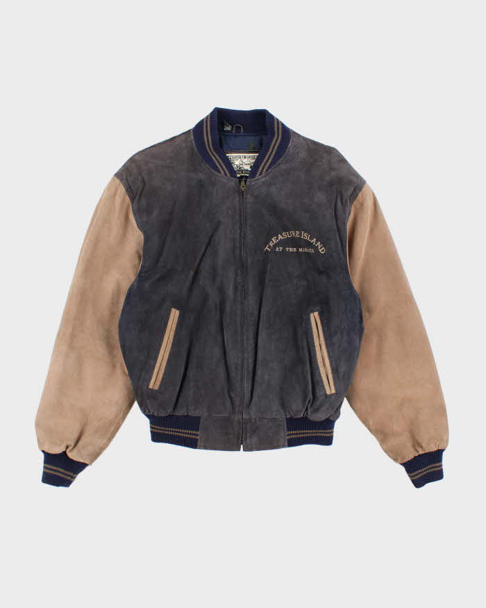 Vintage 90's Treasure Island Embroidered Suede Varsity Jacket - S