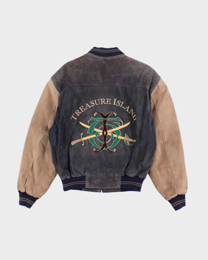 Vintage 90's Treasure Island Embroidered Suede Varsity Jacket - S