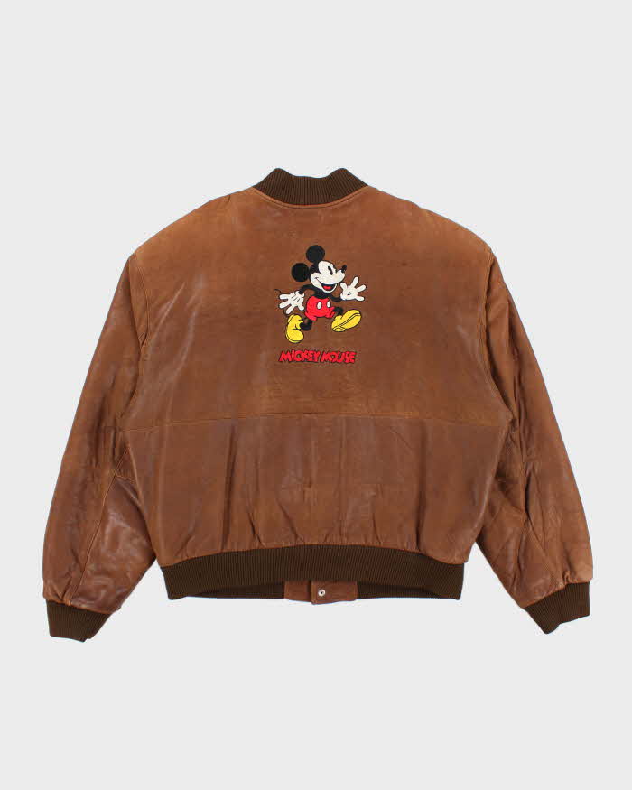 Vintage 90's Disney Mickey Mouse Embroidered Leather Varsity Jacket - XL