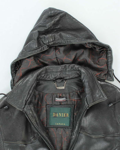 Vintage 90's Danier Heavyweight Leather Hooded Jacket - XS