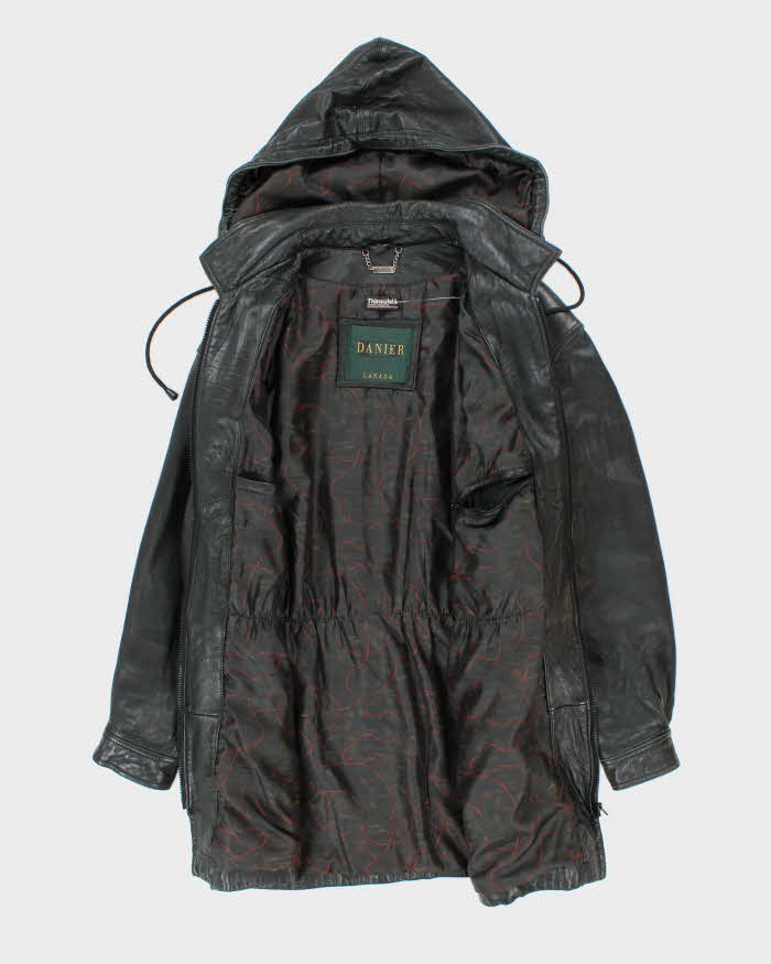 Vintage 90's Danier Heavyweight Leather Hooded Jacket - XS