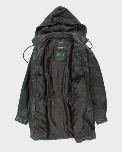Vintage 90's Danier Heavyweight Leather Hooded Jacket - XS