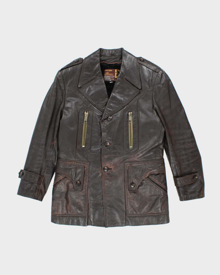 Vintage 70's Golden Bear Heavyweight Lined Leather Button Up Jacket - M