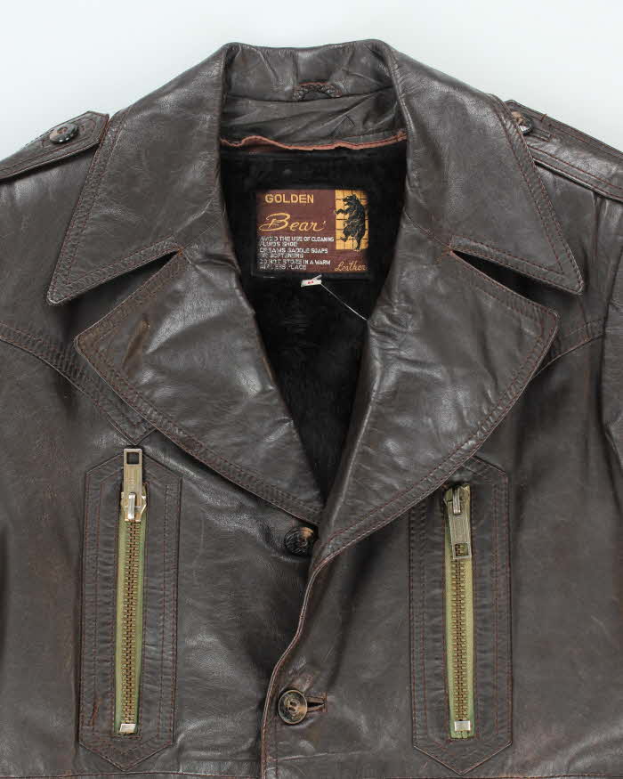 Vintage 70's Golden Bear Heavyweight Lined Leather Button Up Jacket - M