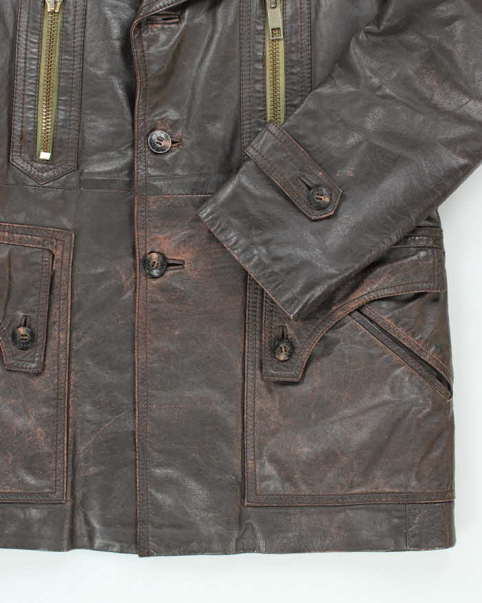 Vintage 70's Golden Bear Heavyweight Lined Leather Button Up Jacket - M