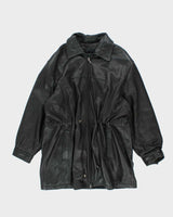 Vintage Danier Long Black Leather Coat - L
