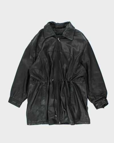 Vintage Danier Long Black Leather Coat - L