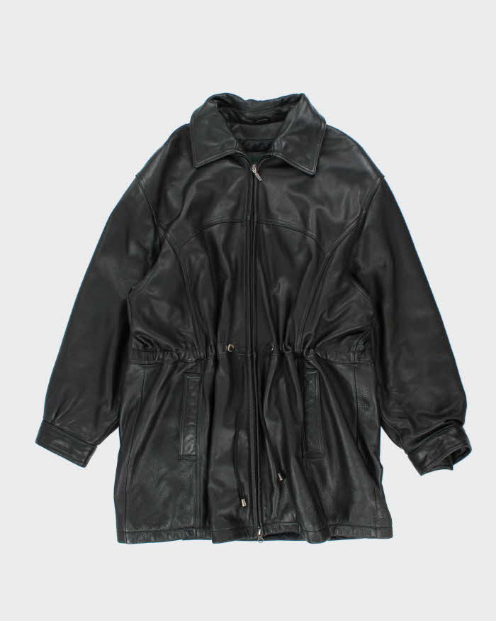 Vintage Danier Long Black Leather Coat - L
