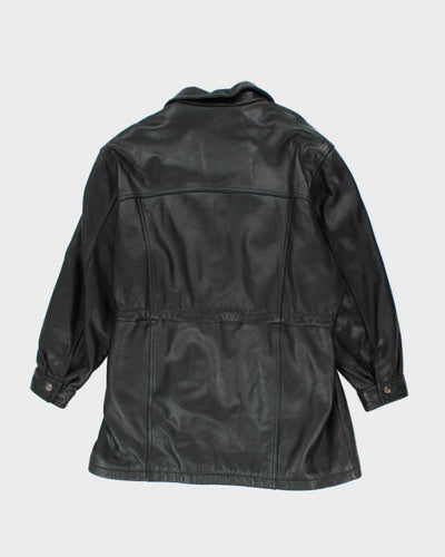 Vintage Danier Long Black Leather Coat - L