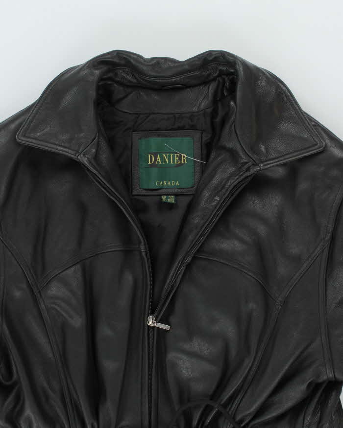 Vintage Danier Long Black Leather Coat - L