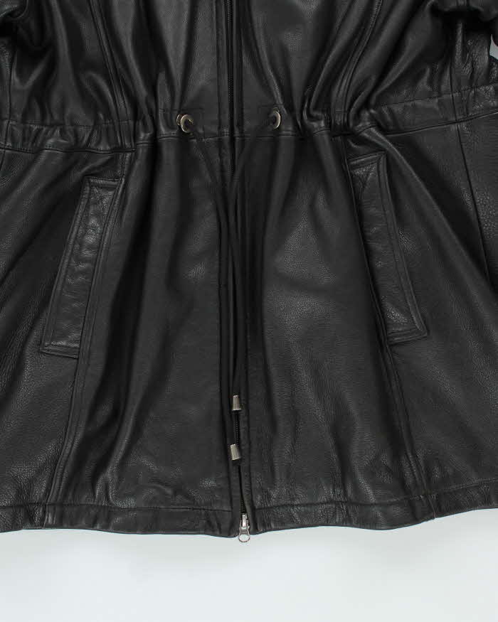 Vintage Danier Long Black Leather Coat - L