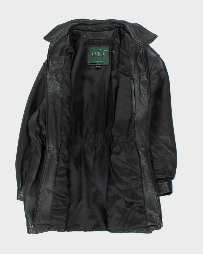 Vintage Danier Long Black Leather Coat - L