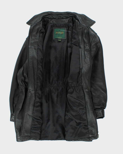Vintage Danier Long Black Leather Coat - L