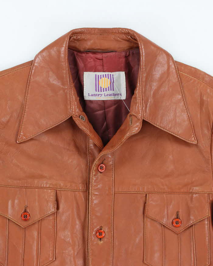Vintage 70's Lantry Brown Leather Button Up Jacket - L