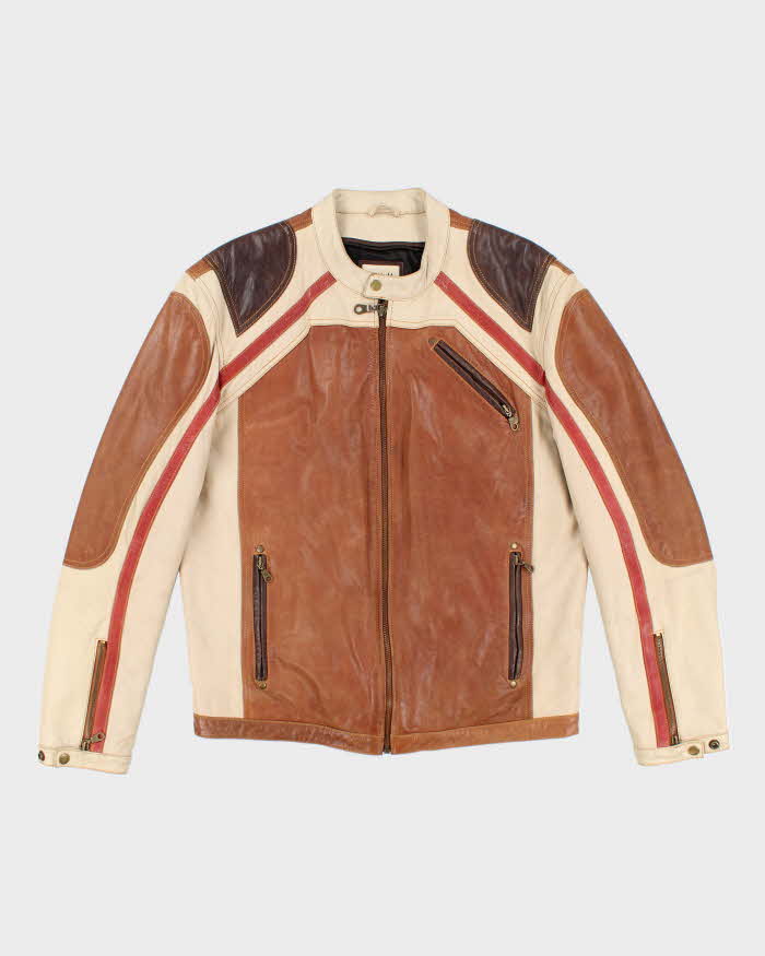 Vintage Y2K CMM Multi Tone Leather Biker Jacket - L