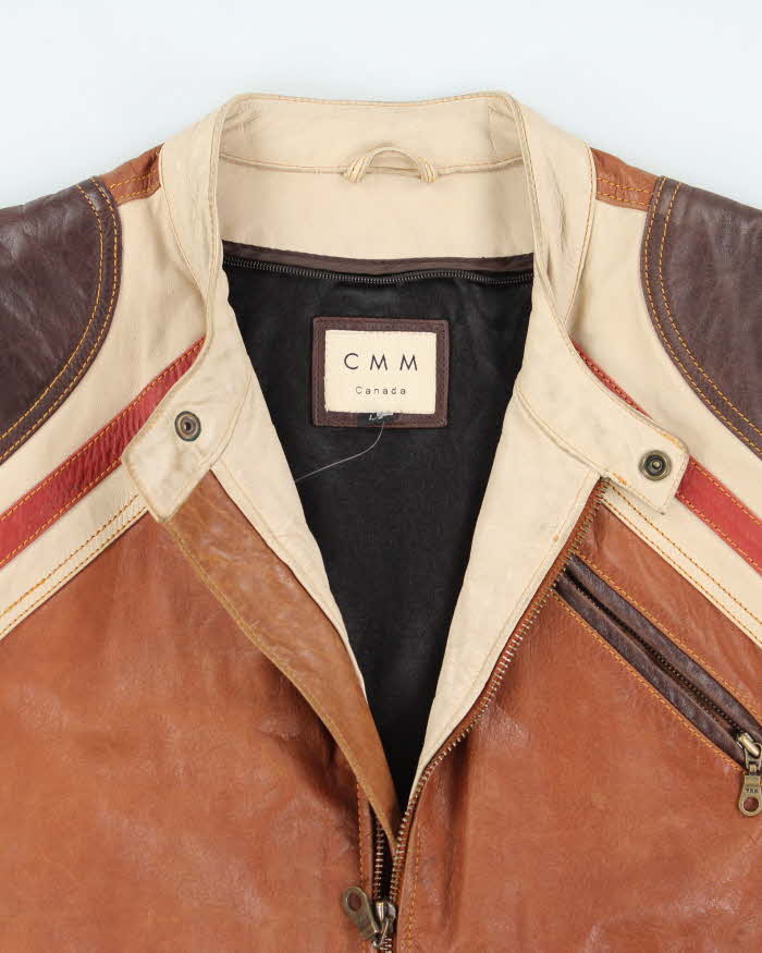 Vintage Y2K CMM Multi Tone Leather Biker Jacket - L