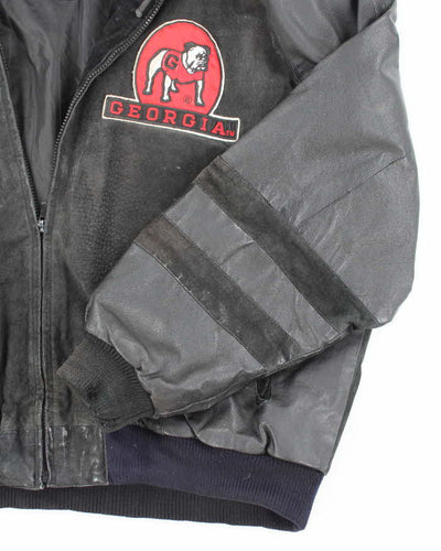 Vintage 90's Georgia Bulldogs Sports Heavyweight Hooded Leather Jacket - XL