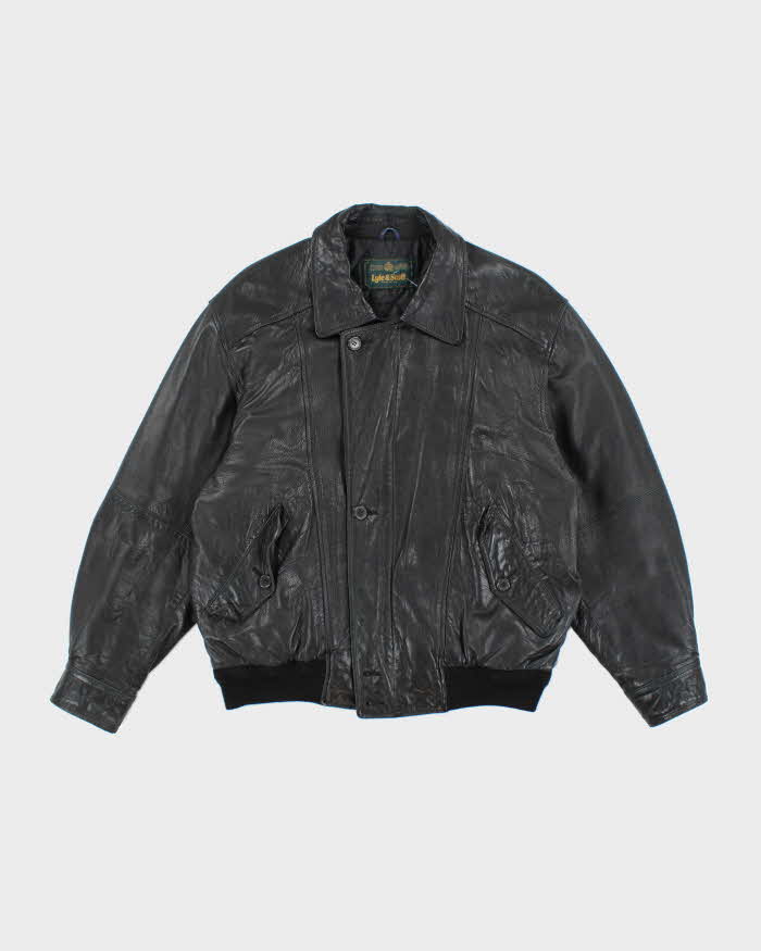 Vintage 80's Lyle &amp; Scott Heavyweight Leather Bomber Jacket - M