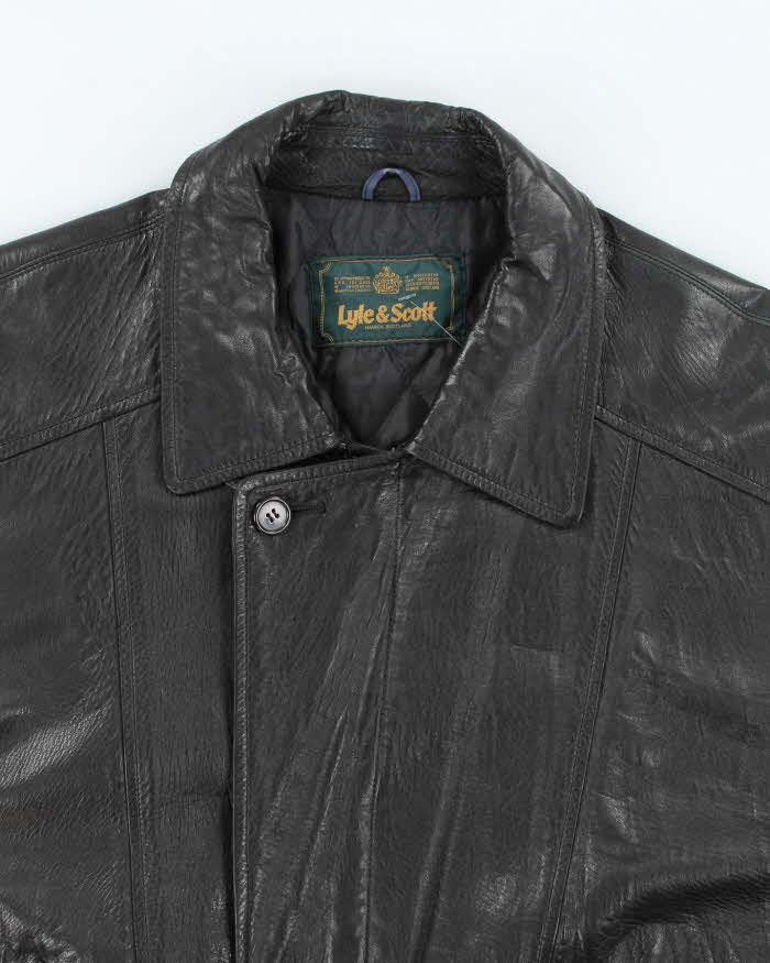 Vintage 80's Lyle & Scott Heavyweight Leather Bomber Jacket - M