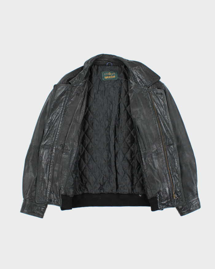 Vintage 80's Lyle &amp; Scott Heavyweight Leather Bomber Jacket - M