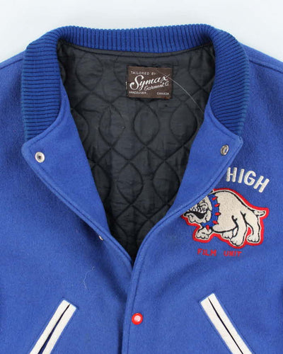 Vintage 70's Mad High Embroidered Heavyweight Leather Varsity Jacket - M