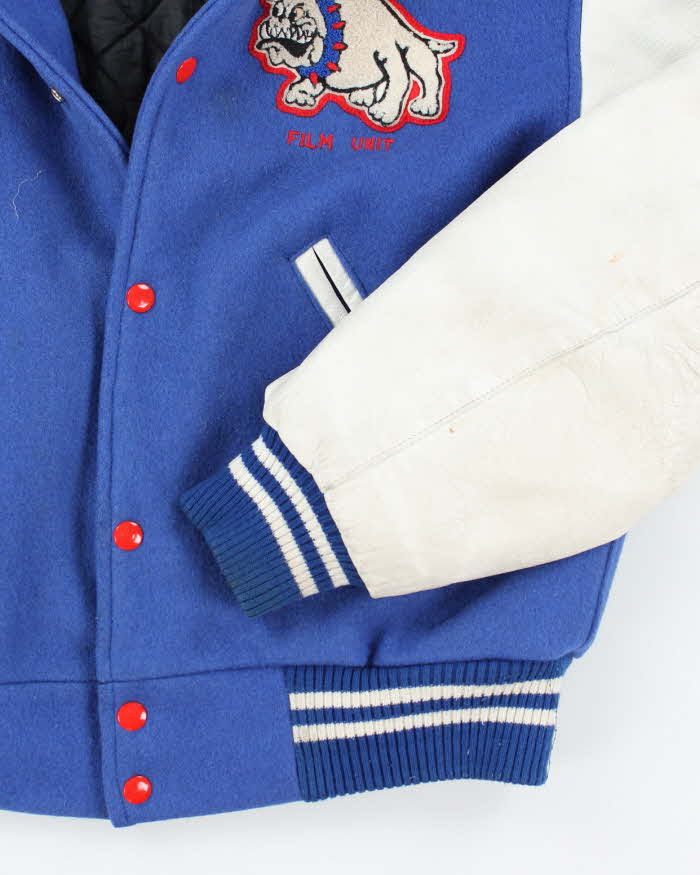 Vintage 70's Mad High Embroidered Heavyweight Leather Varsity Jacket - M