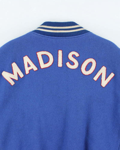 Vintage 70's Mad High Embroidered Heavyweight Leather Varsity Jacket - M