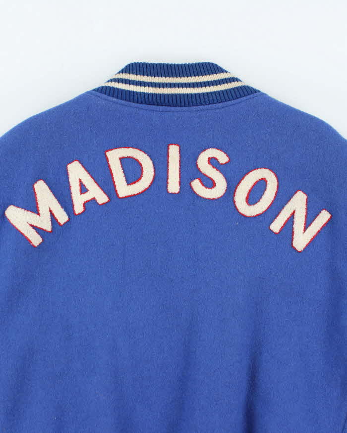 Vintage 70's Mad High Embroidered Heavyweight Leather Varsity Jacket - M