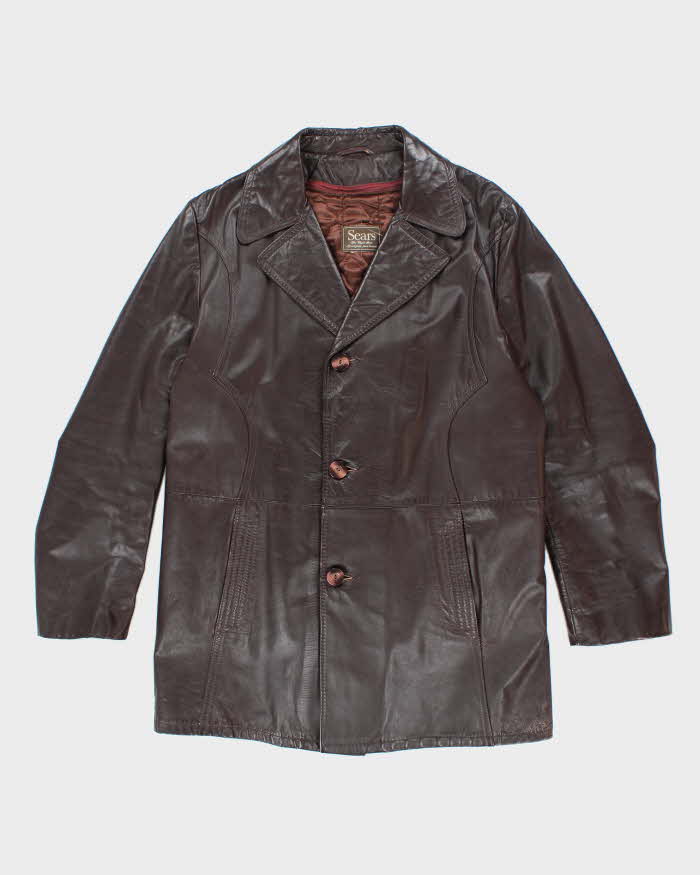 Vintage 70's Sears Button Up Double Breasted Leather Jacket - L