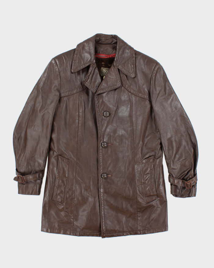 Vintage 70's Sears Double Breasted Button Up Leather Jacket - M
