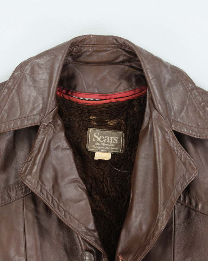 Vintage 70's Sears Double Breasted Button Up Leather Jacket - M