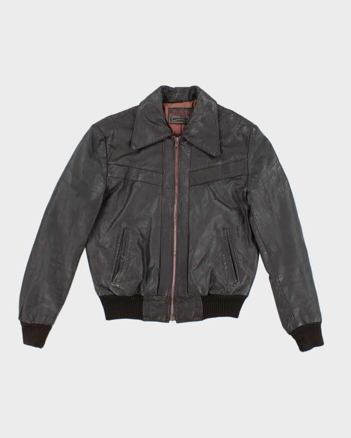 Vintage 80's Cropped Leather Sports Jacket - M