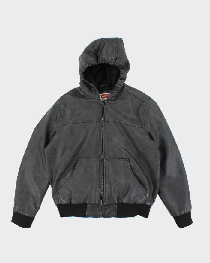 Vintage 2000's Levi's Leather Hooded Insulated Jacket - L