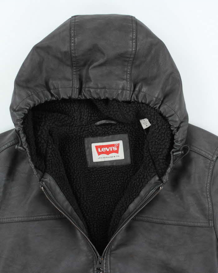 Vintage 2000's Levi's Leather Hooded Insulated Jacket - L