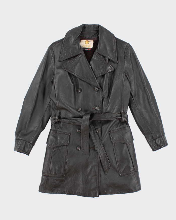 Vintage 70s Dark Brown Lined Leather Jacket - M