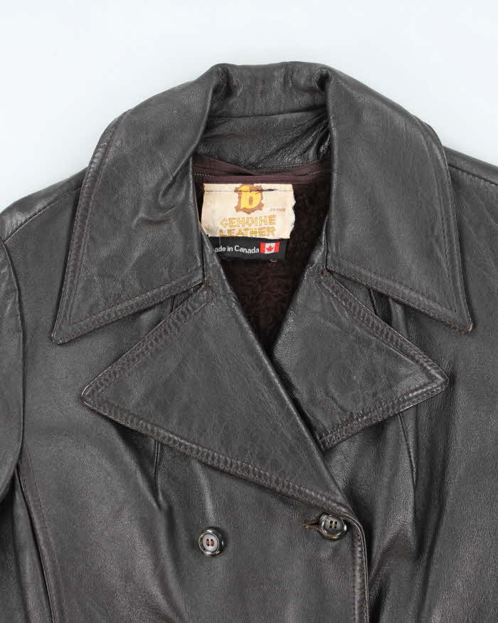 Vintage 70s Dark Brown Lined Leather Jacket - M