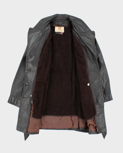 Vintage 70s Dark Brown Lined Leather Jacket - M