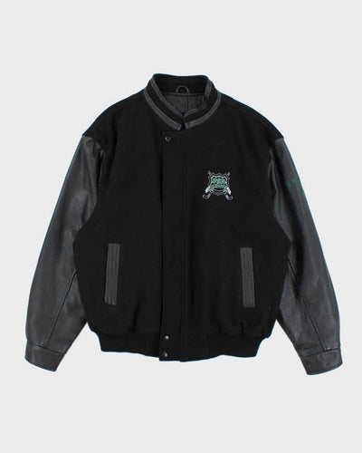 Vintage 90's Heavyweight Embroidered Leather Varsity Jacket - XL
